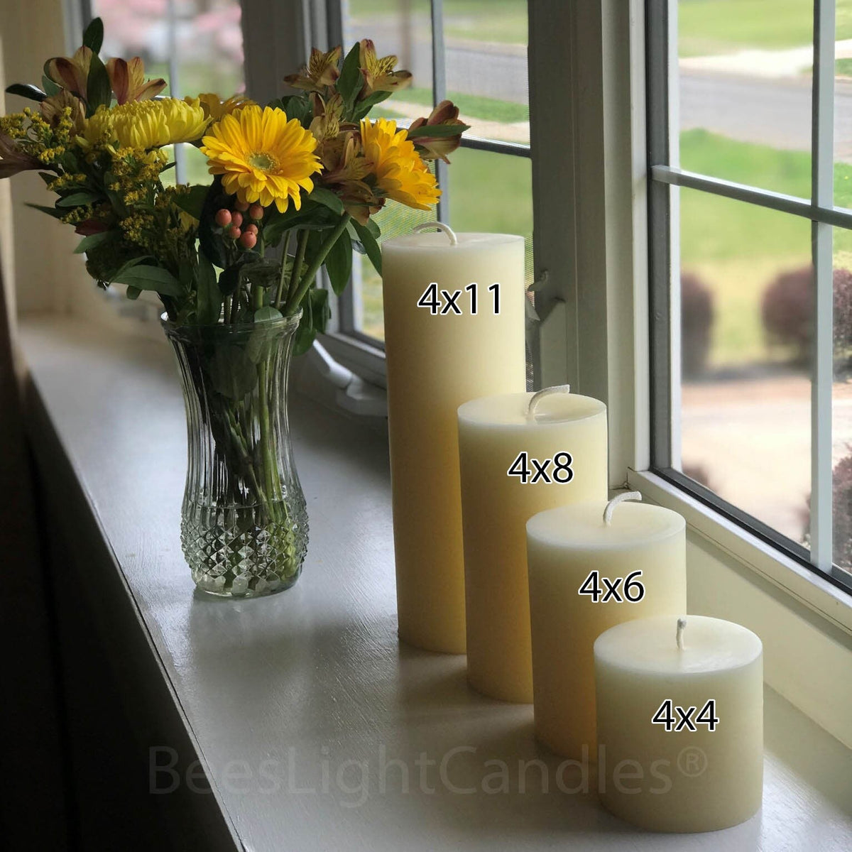 4 Inch Wide White Beeswax Pillar Candles