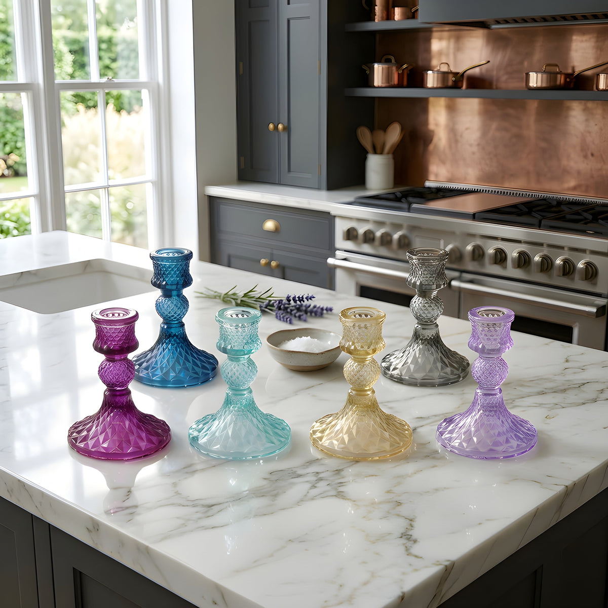 Colored Glass Taper Holder | Bronze