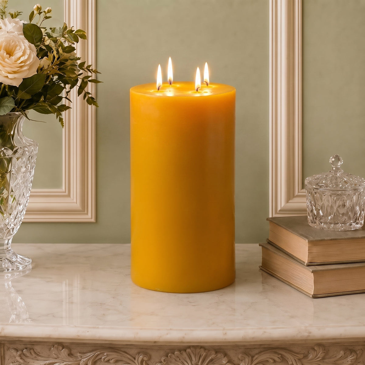 Giant 6 Inch Wide Yellow Beeswax 4 Wick Candles