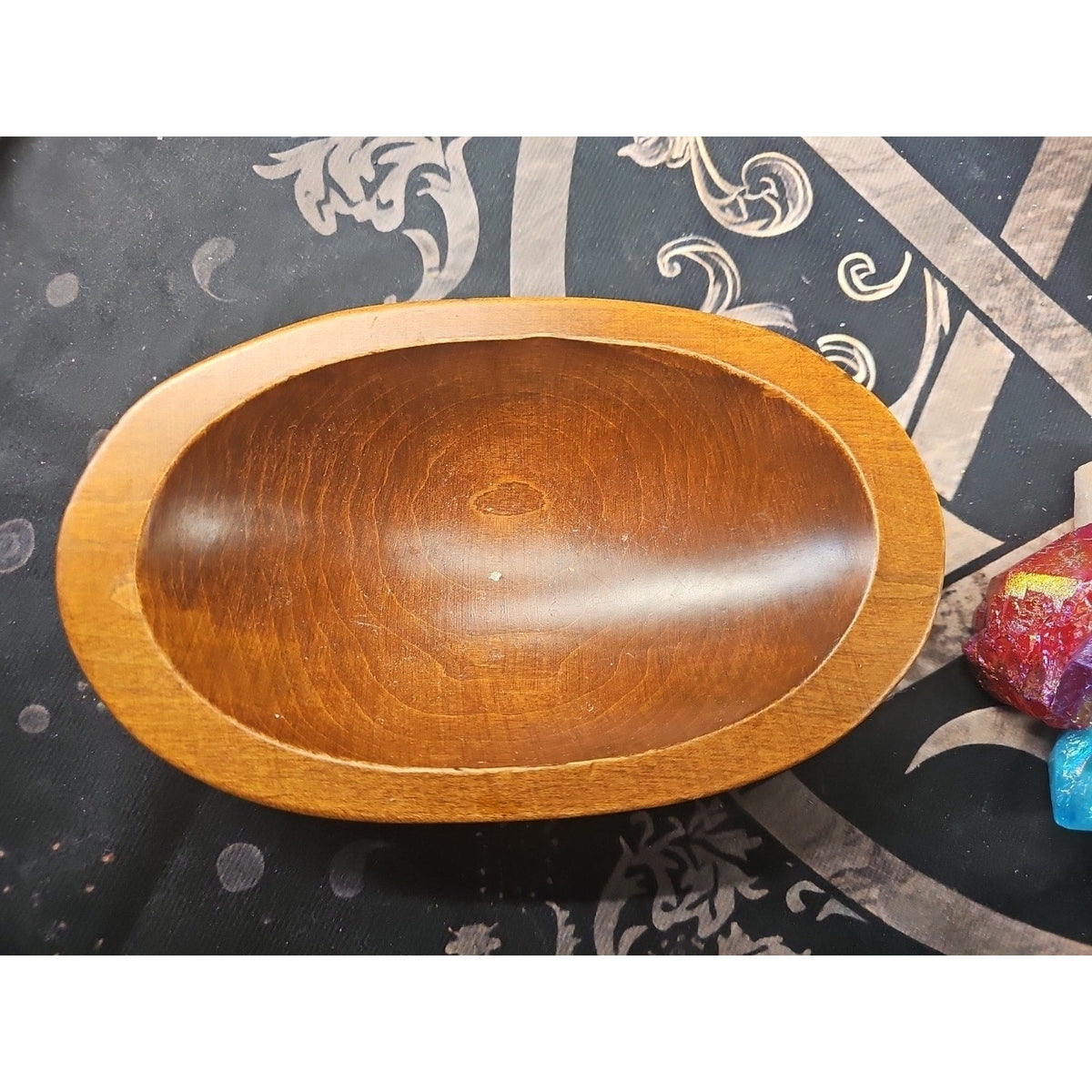 Aura Aqua Rainbow Quartz with Wooden Bowl – 1.29 lb