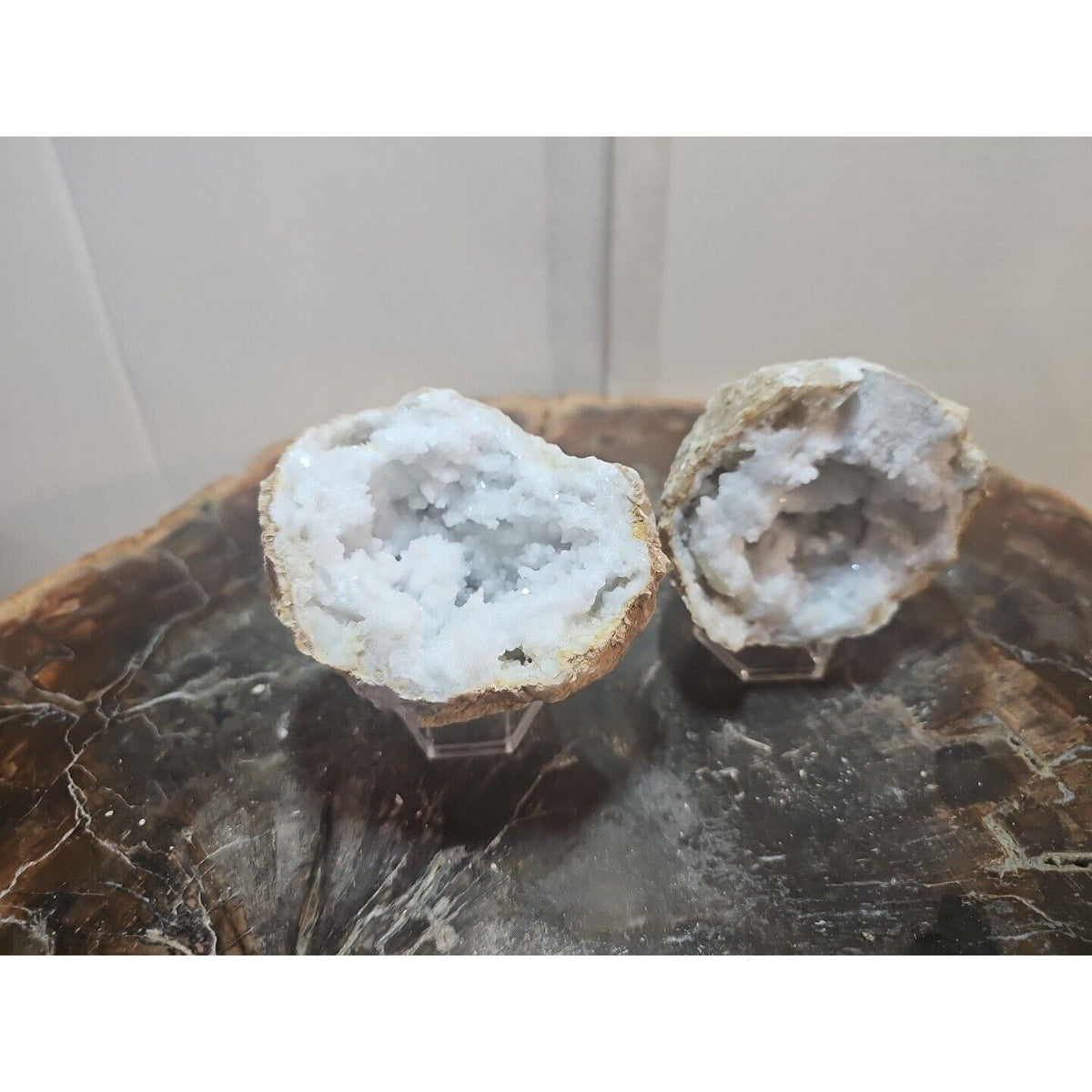 Moroccan Quartz Geode Pair with Display Stands — 1.18 lbs