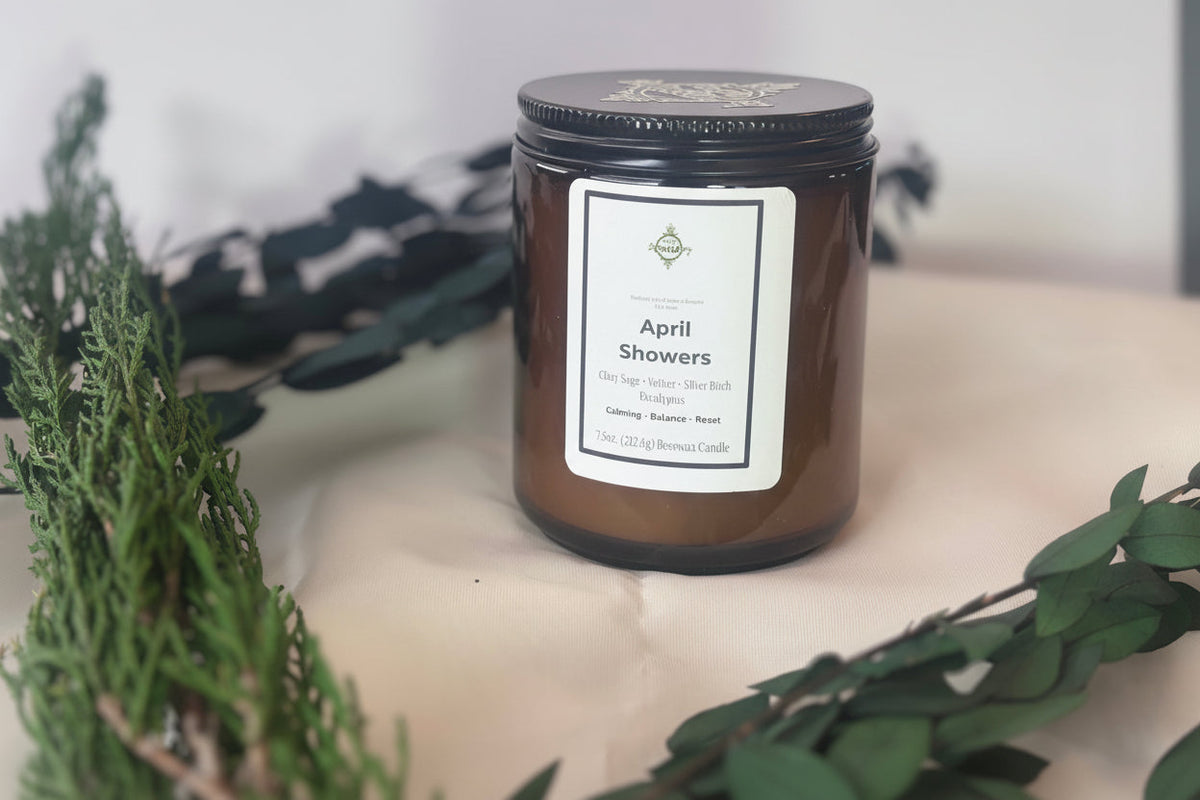April Showers - Beeswax Candle - 7.5oz - Eucalyptus, Clary Sage, Vetiver