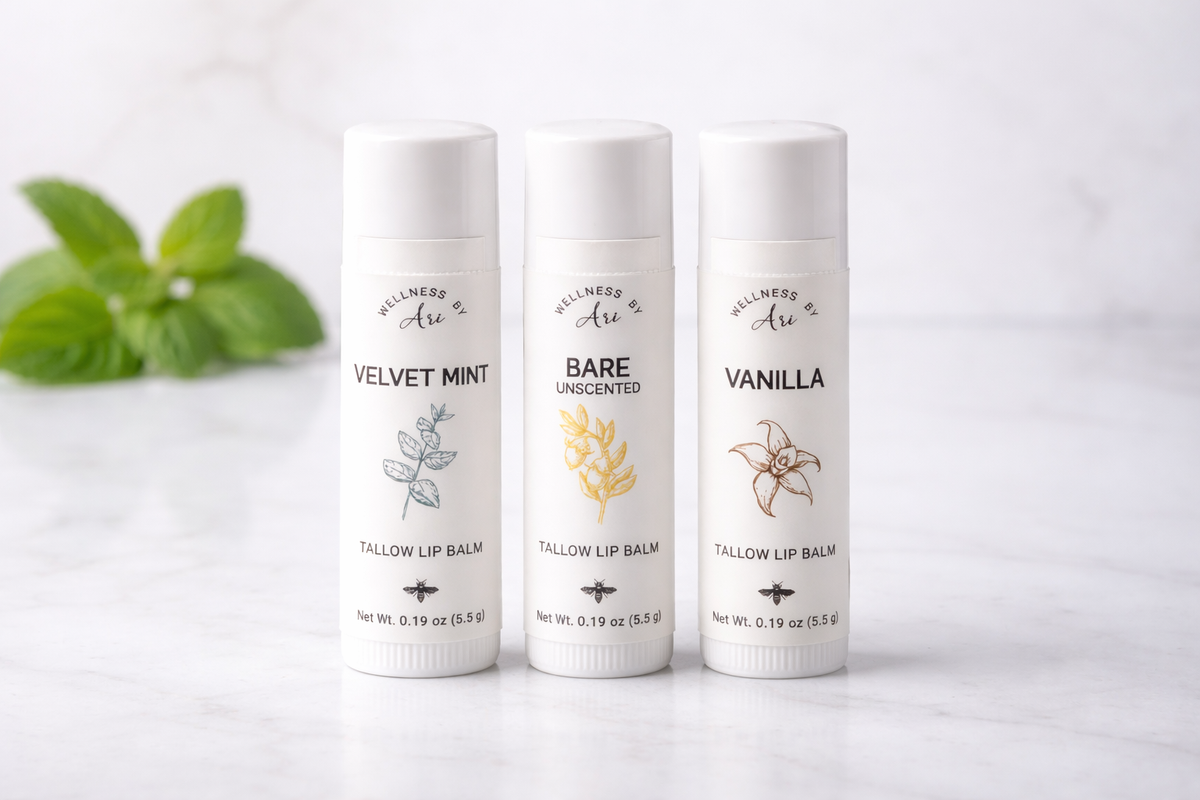 Tallow Lip Balm – Natural Beeswax Lip Balm for Dry Lips | Vanilla, Chocolate Peppermint, Unscented