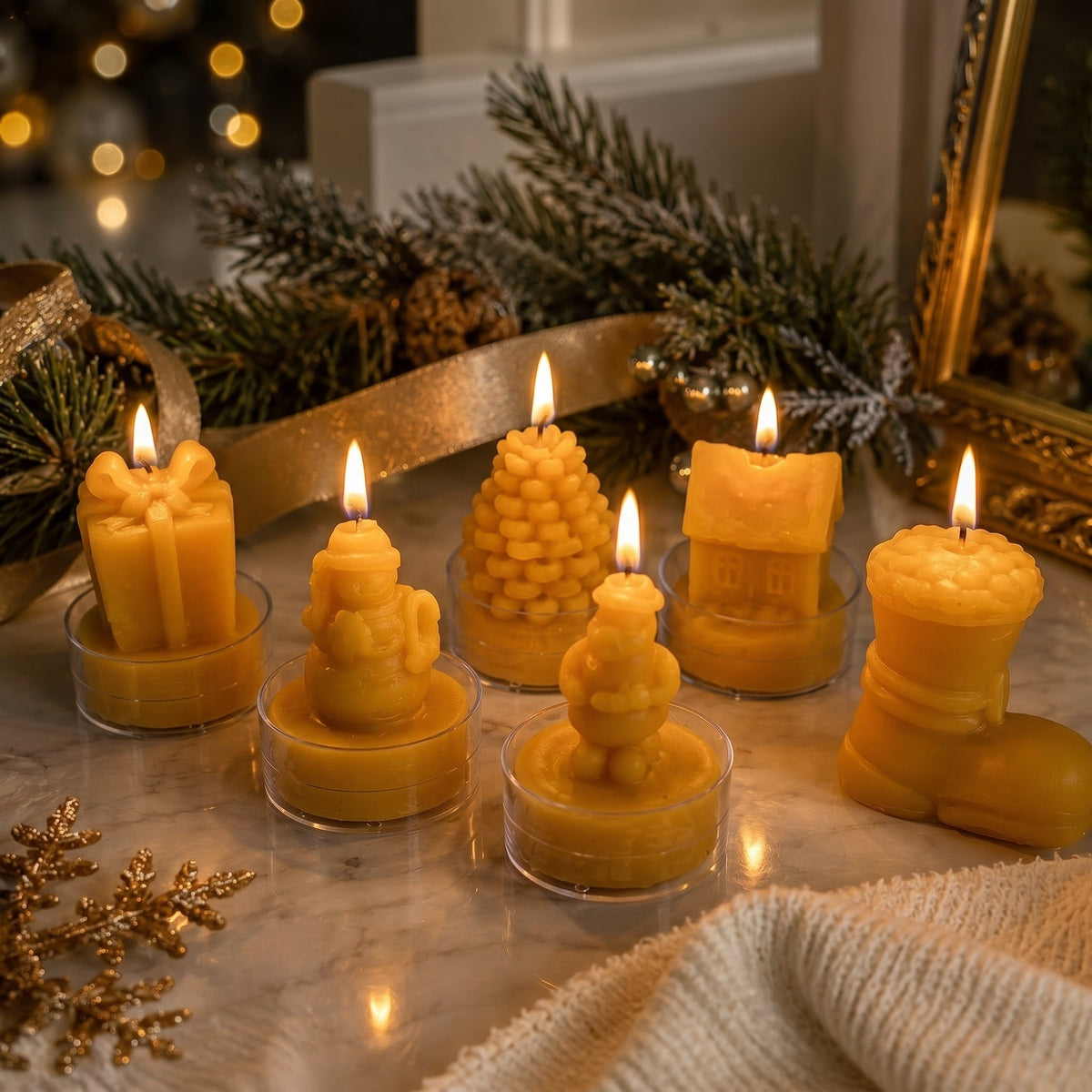 Christmas Beeswax Tealight Candle Set of 6