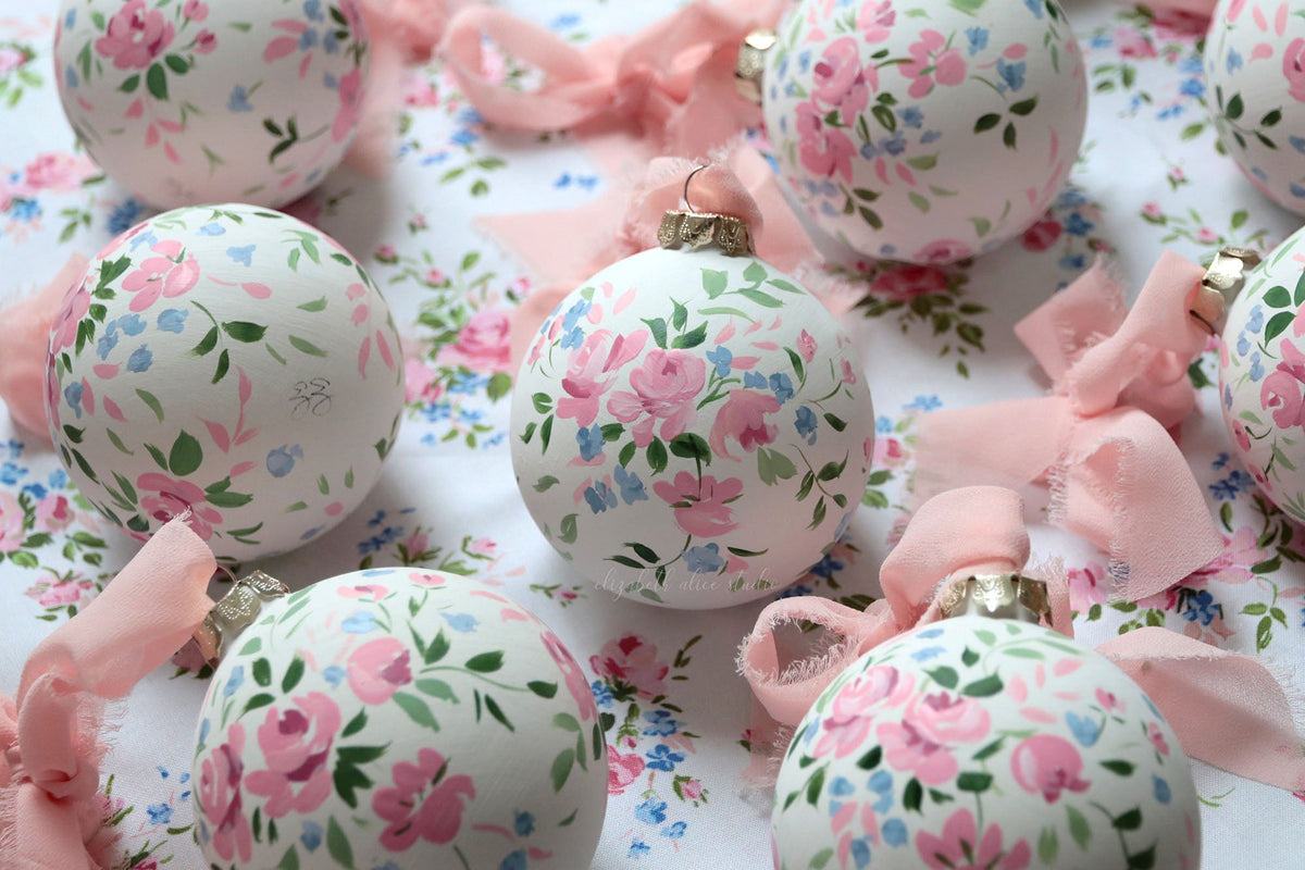 Pink vintage rose hand-painted ornament