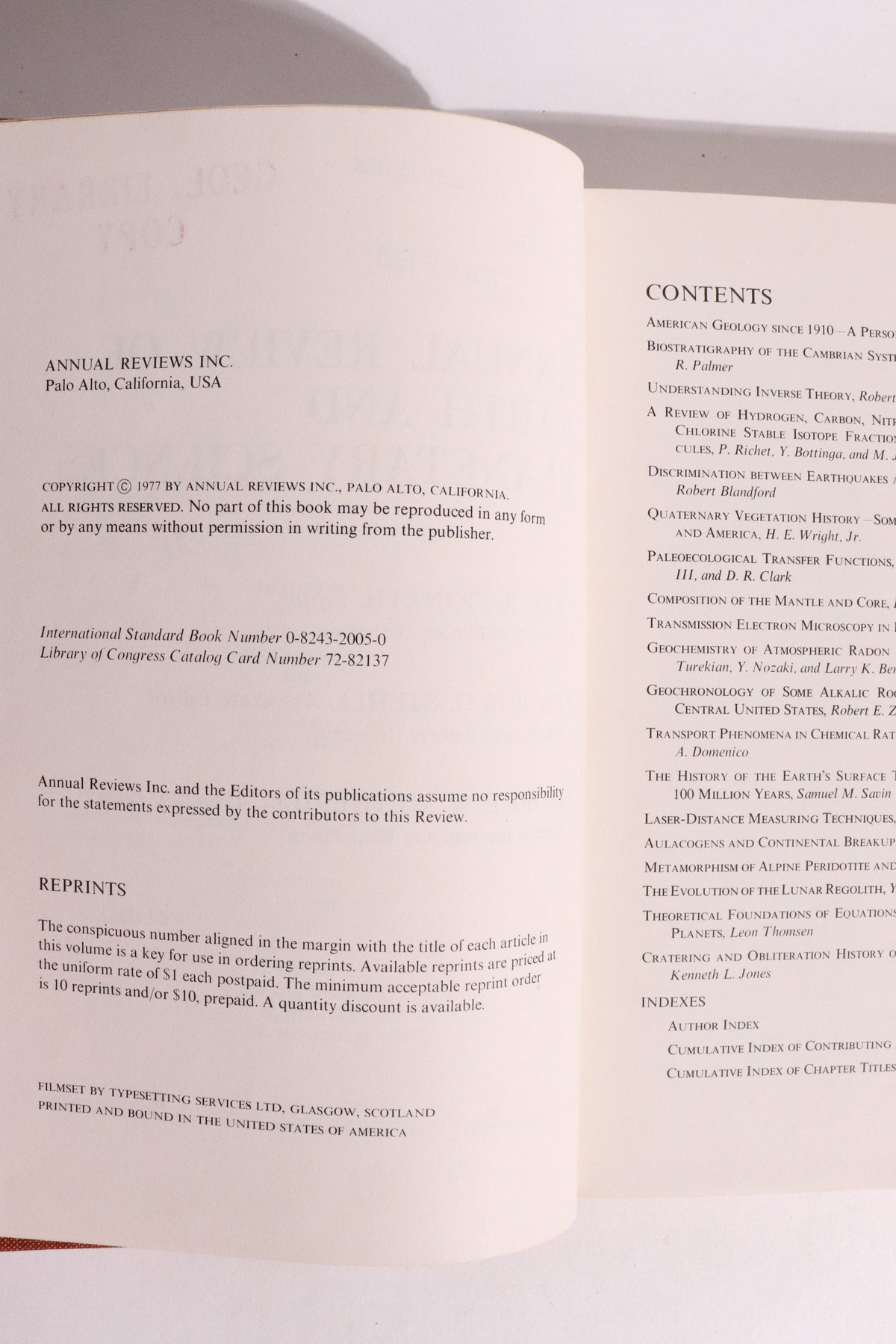 Annual Review of Earth and Planetary Sciences, Volume 5 (1977) — Geology, Moon, Mars & Paleoclimate