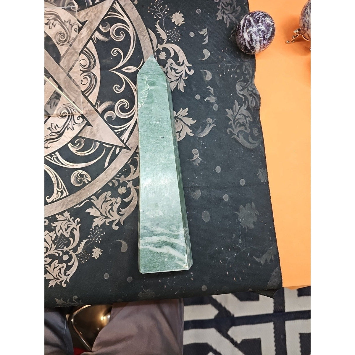 4.69lbs 12in Tall Green Jasper Crystal Point Tower Healing
