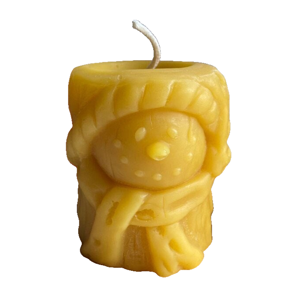 Snowman Beeswax Pillar Candle