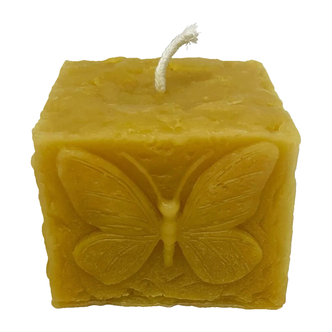 Square Butterfly Beeswax Pillar Candle