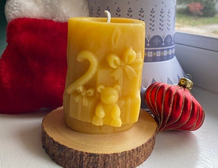 Christmas Present Beeswax Pillar Candle