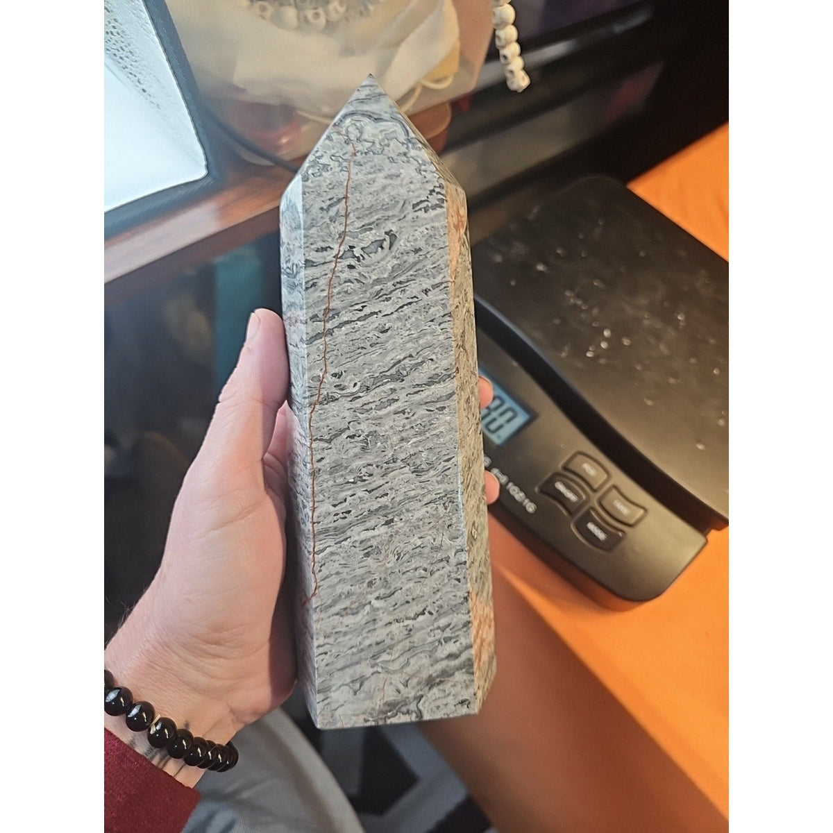 3.69LB 1Pcs Natural Gray Crazy Lace Jasper Crystal Point Tower Healing