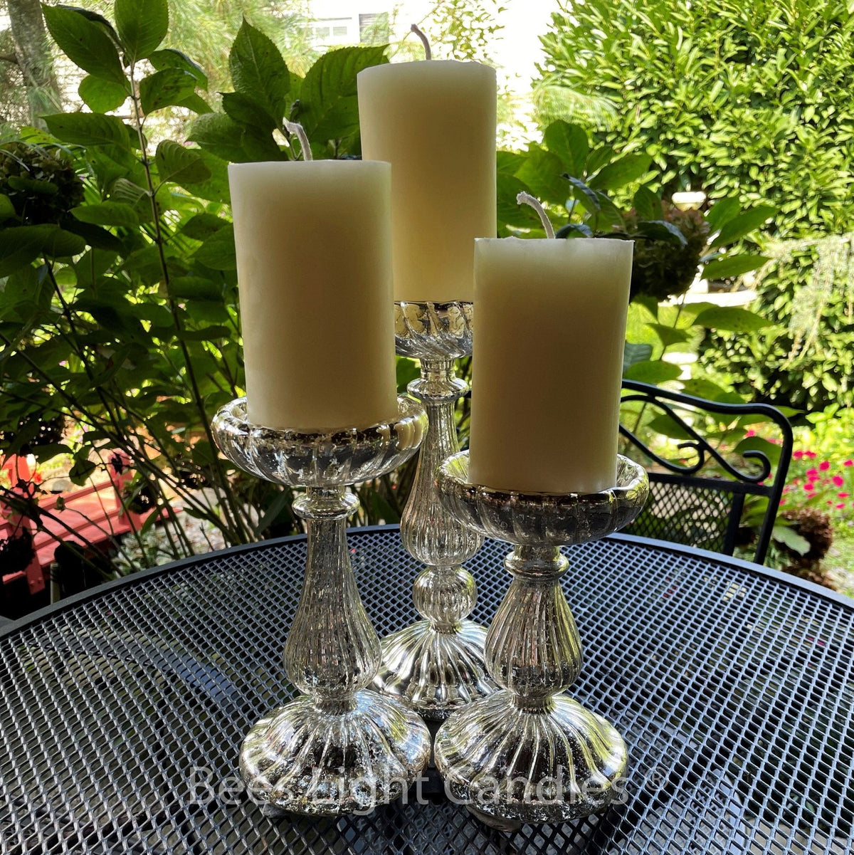 Mercury Glass Pillar Candle Holder Set of 3