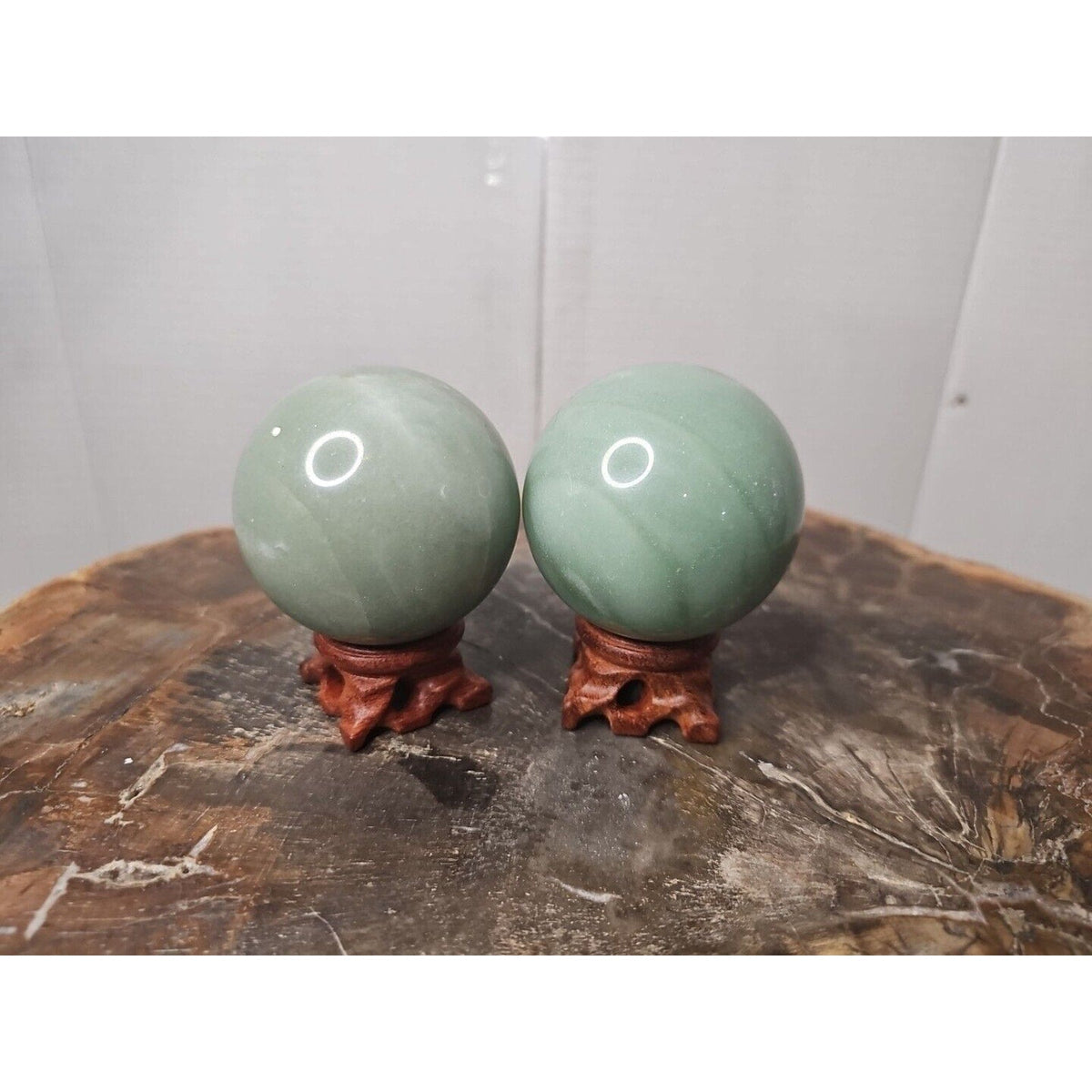 Jade Jasper Crystal Sphere Pair with Stands – 1.88 lb