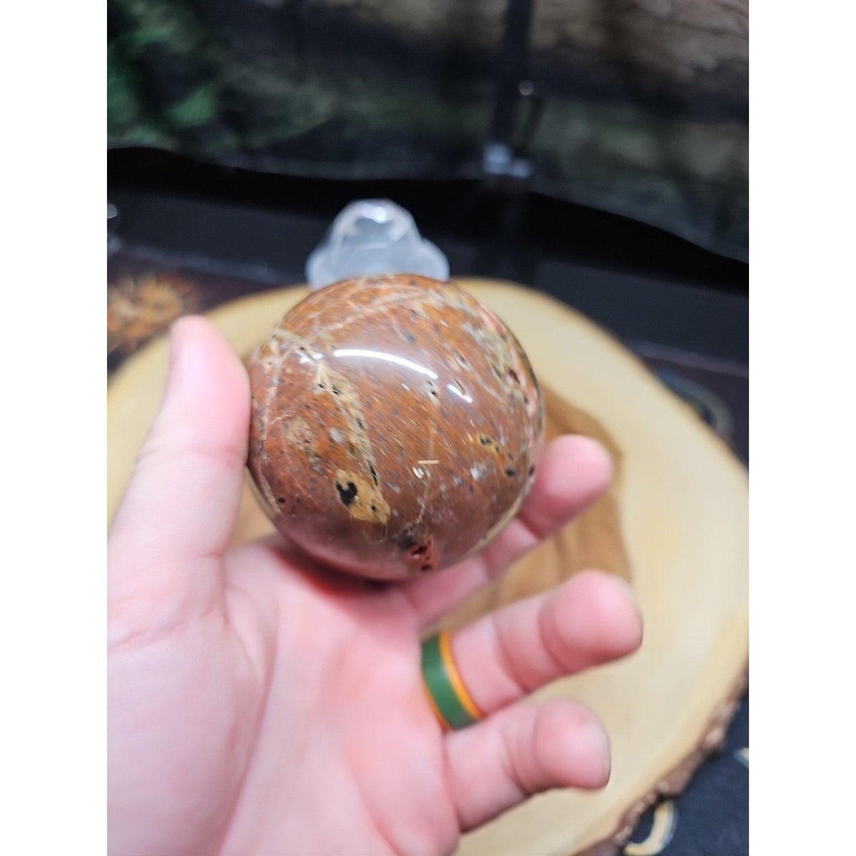 0.91 lb Vesuvianite Agate Carnelian Geode Sphere