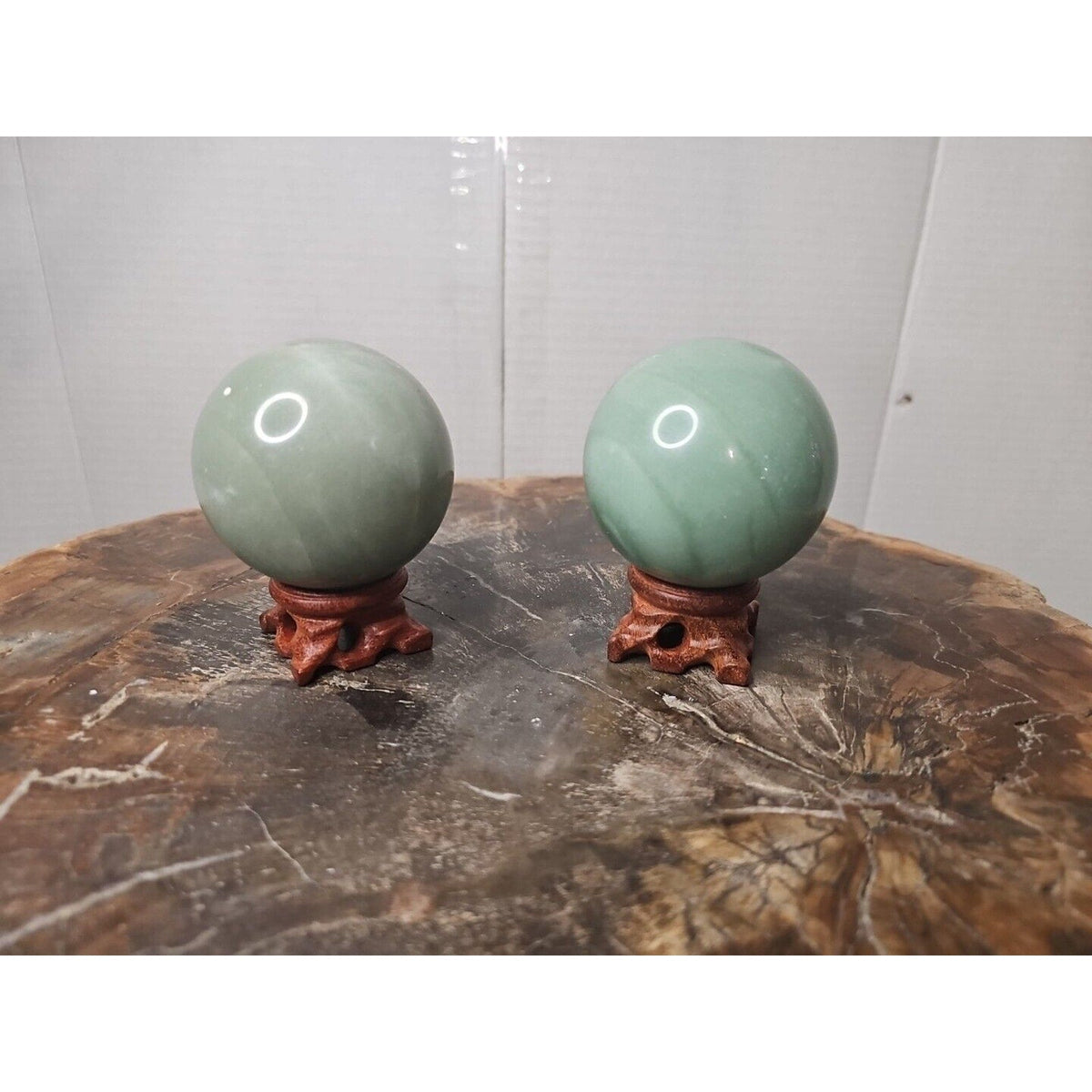 Jade Jasper Crystal Sphere Pair with Stands – 1.88 lb