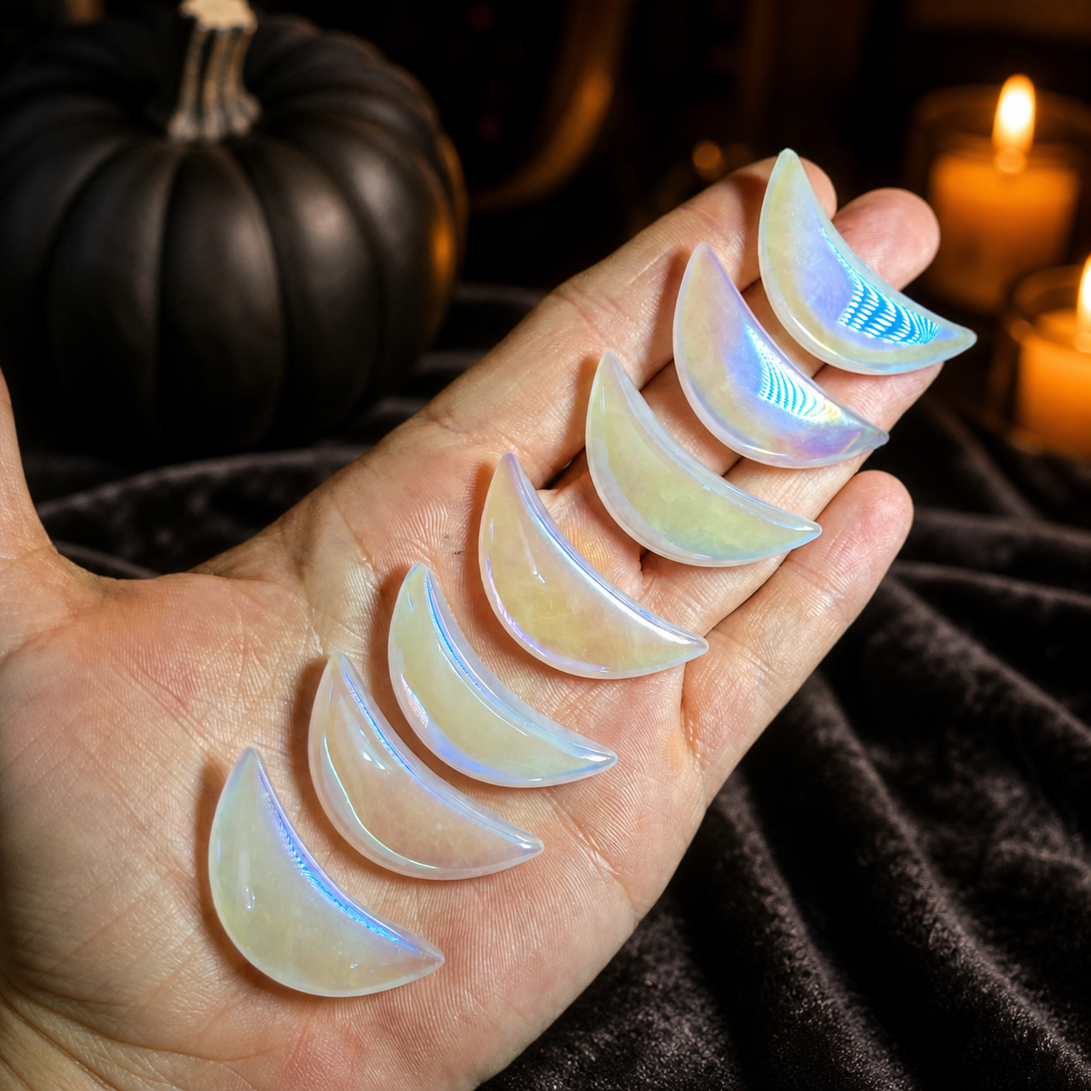 1 1/2" Pink Rose Quartz AURA Crescent MOON