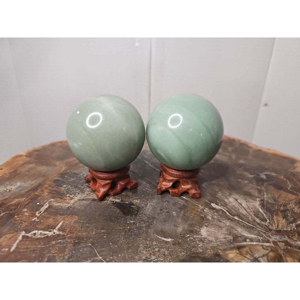 Jade Jasper Crystal Sphere Pair with Stands – 1.88 lb