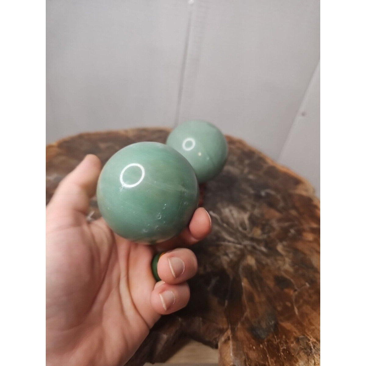 Jade Jasper Crystal Sphere Pair with Stands – 1.88 lb