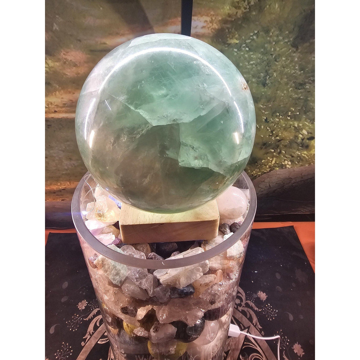 22 lb Mixed Crystal Vase with LED Fluorite Sphere