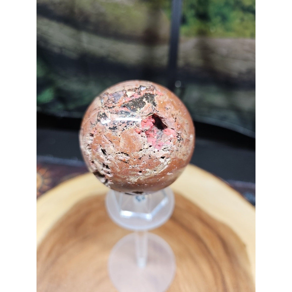0.74 lb Vesuvianite Agate Carnelian Geode Sphere