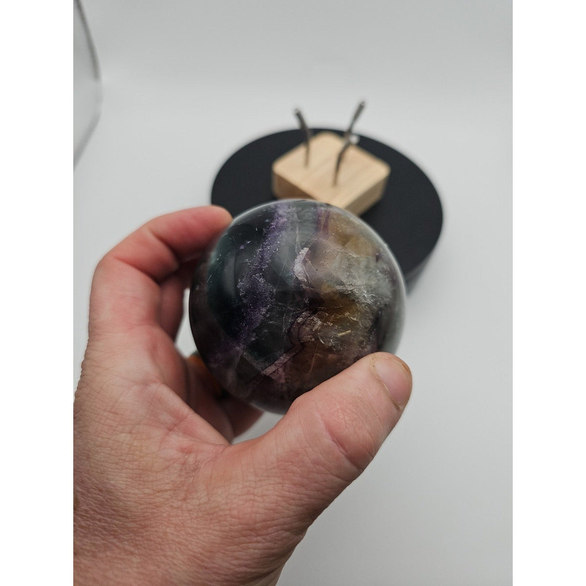 Natural Fluorite Crystal Sphere — 1.5lb, Purple & Green Banding