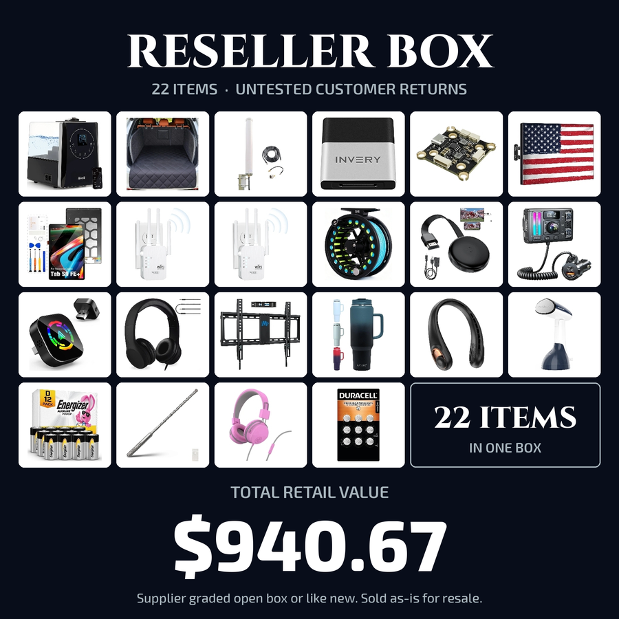 Reseller box cover: every item in the box and the total retail value