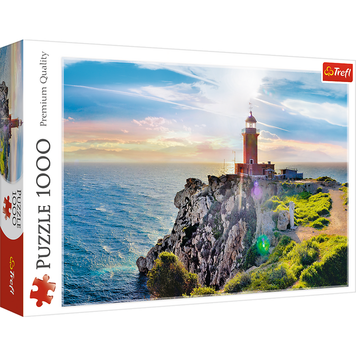 1000 Piece Jigsaw Puzzles, The Melagavi Lighthouse, Greece, Ocean, Alkyonides Islands, Adult Puzzles, Trefl 10436
