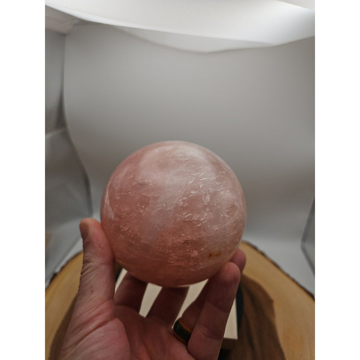 3.04LB Natural Pink Rose Quartz Crystal Sphere 98-107mm W/stand