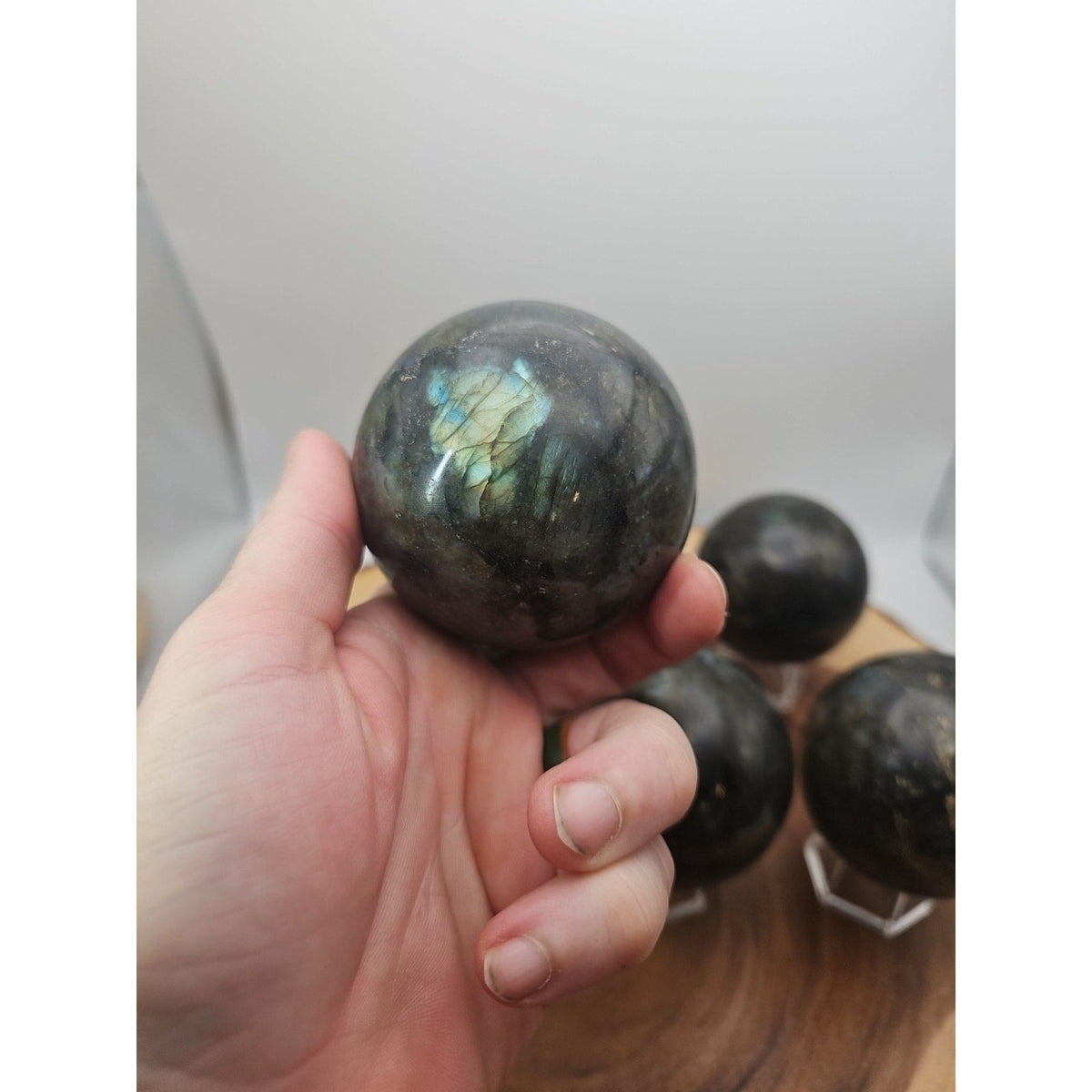 Rainbow Labradorite Crystal Sphere — 1lb Polished Ball with Stand