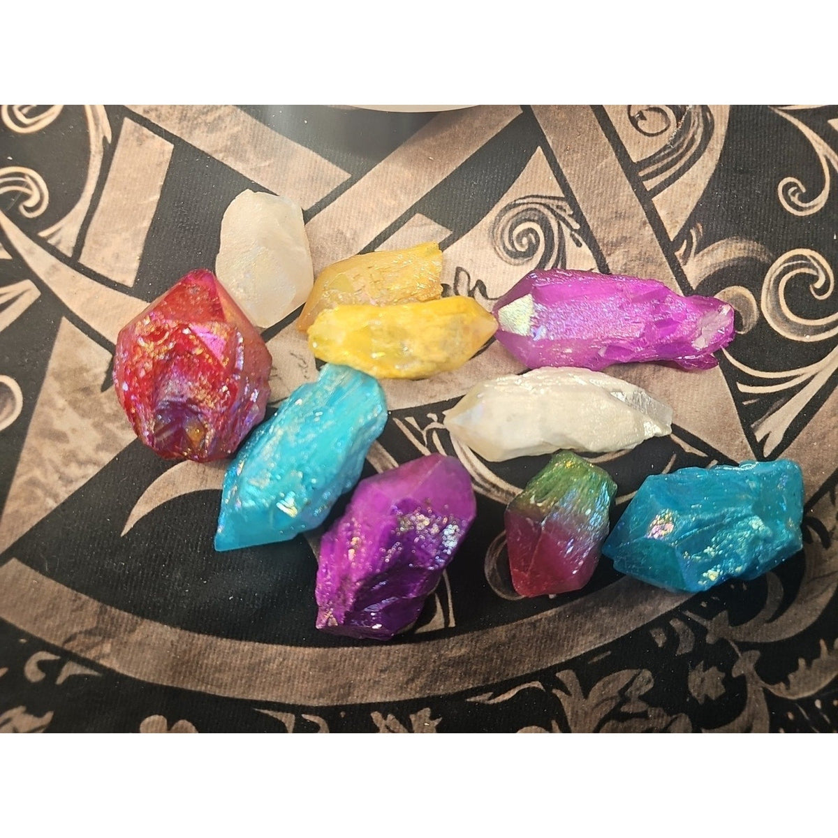 Aura Aqua Rainbow Quartz with Wooden Bowl – 1.29 lb