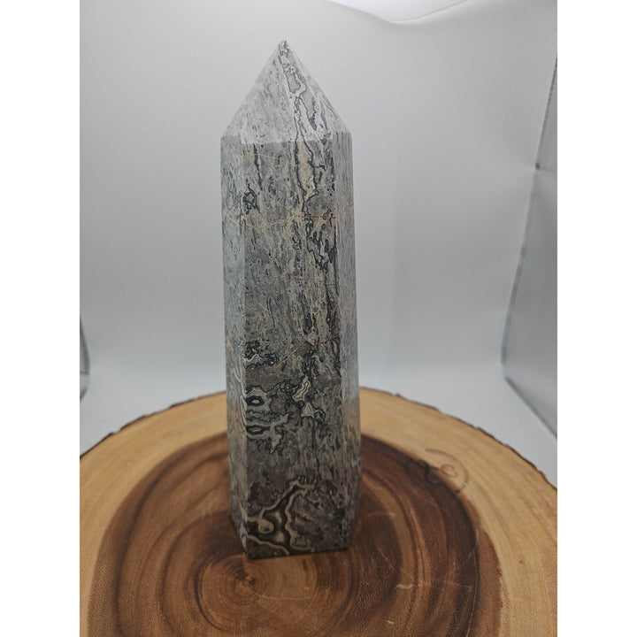 3.81LB 1Pcs Natural Gray Crazy Lace Jasper Crystal Point Tower Healing
