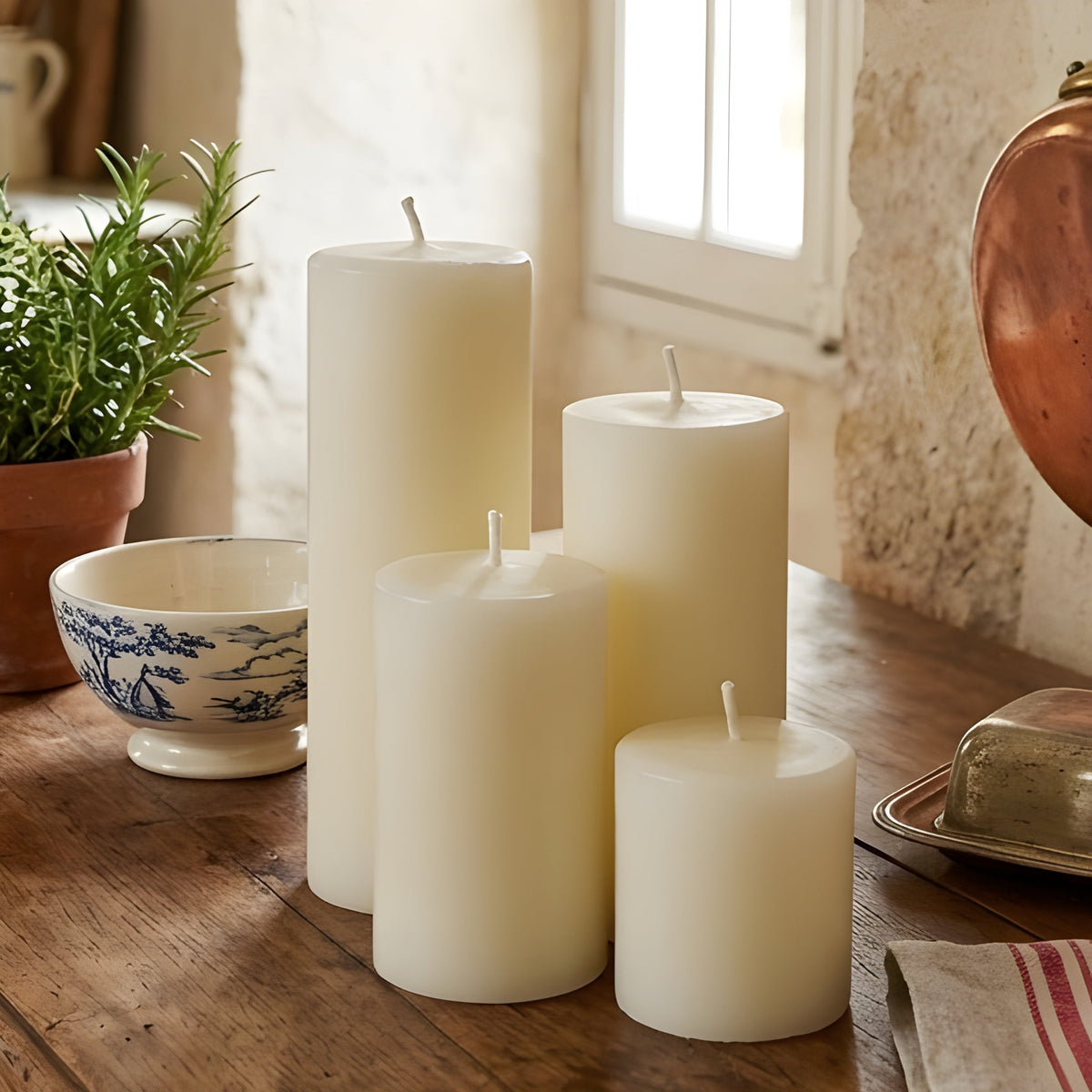 White Beeswax 2 Inch Pillar Candle Set