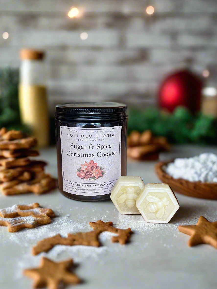 Sugar & Spice Beeswax Candle | Cozy Holiday Cookie Scent | Organic Essential Oil & Extract Infused