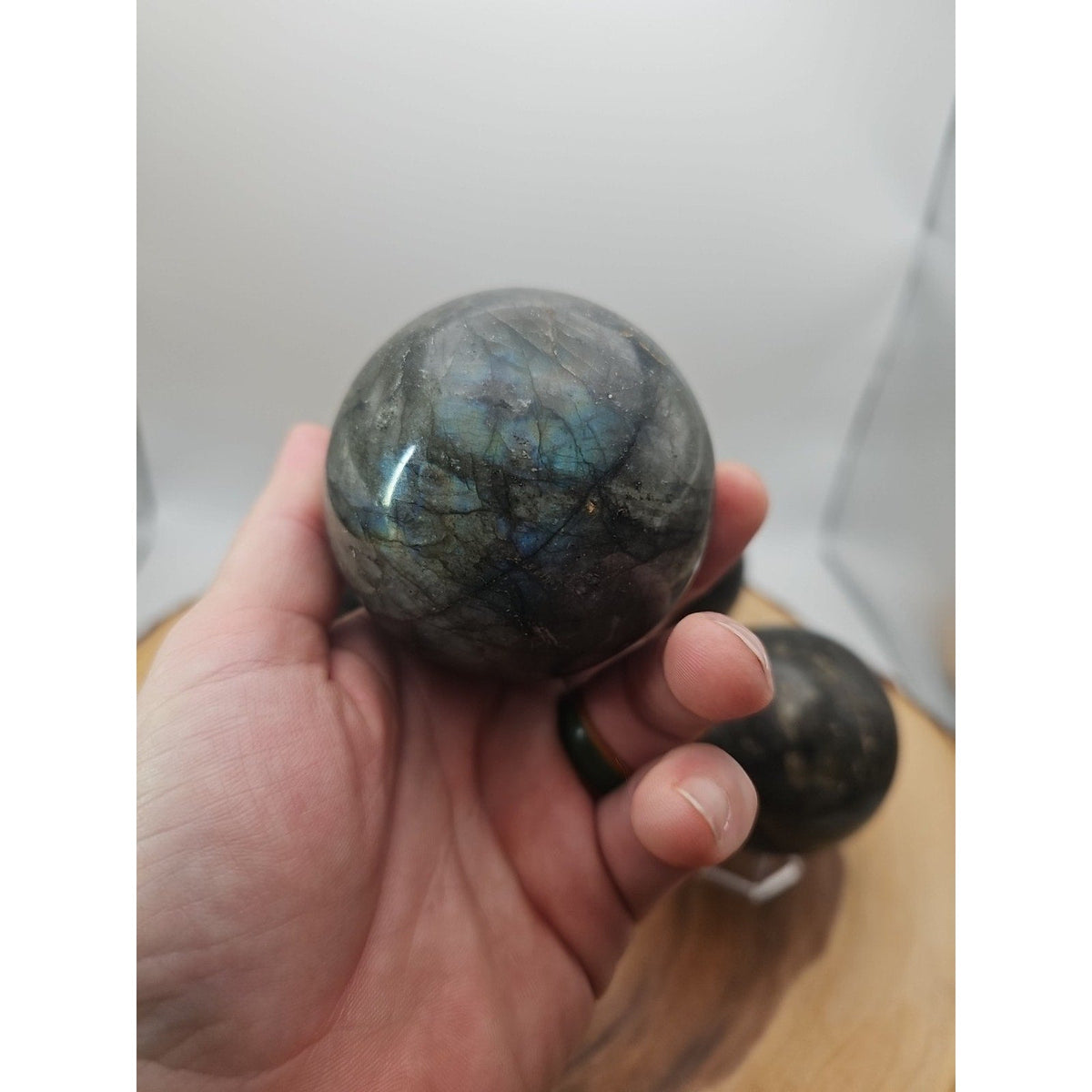 Rainbow Labradorite Crystal Sphere — 1lb Polished Ball with Stand