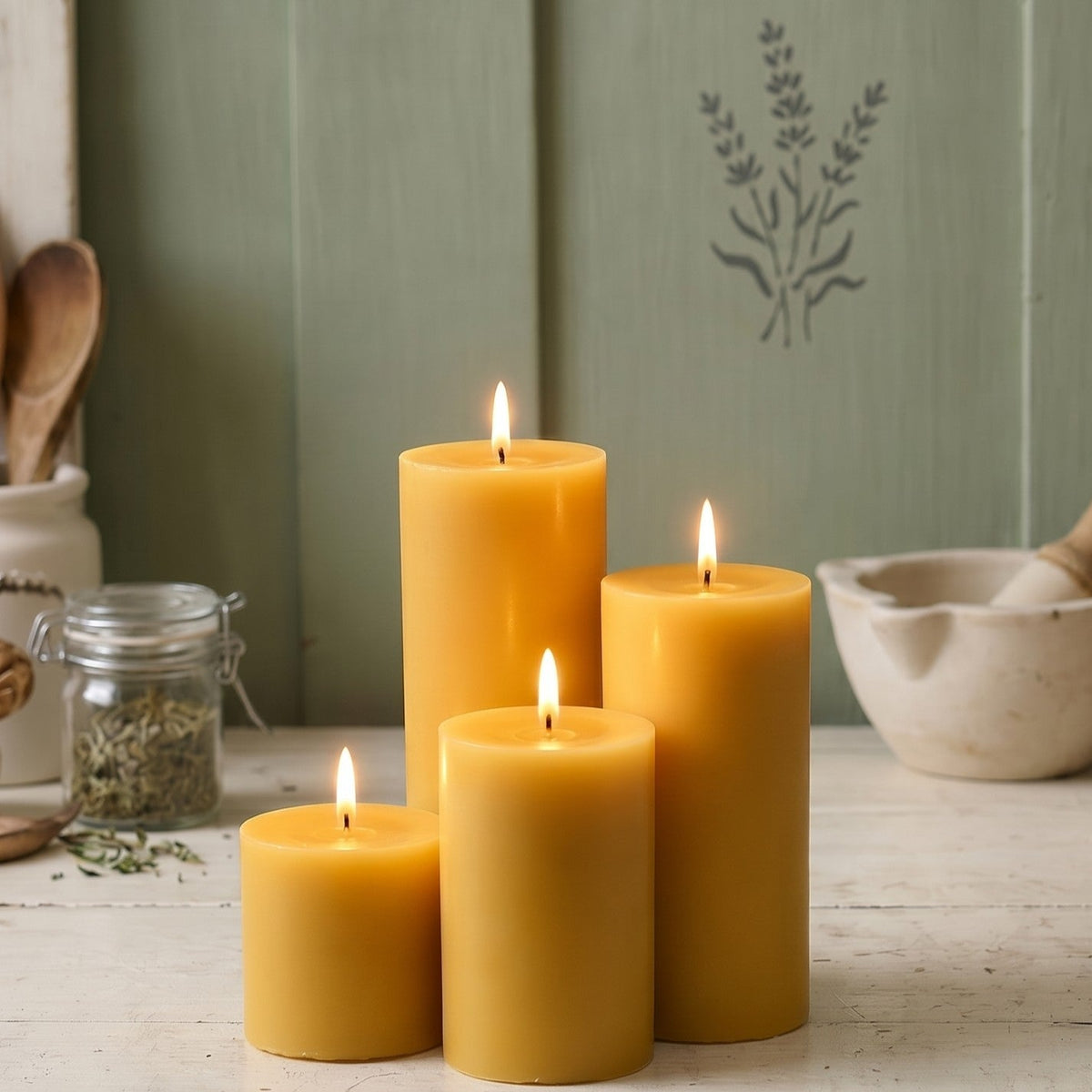 2 Inch Beeswax Pillar Candle Set