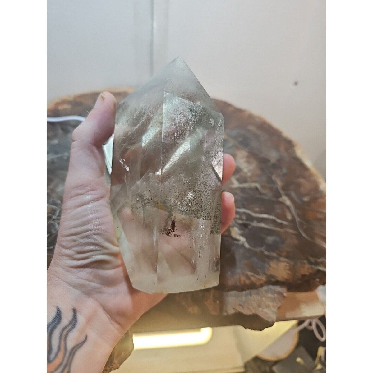 Green Ghost Phantom Quartz Crystal Obelisk — 2.7 lbs, Madagascar