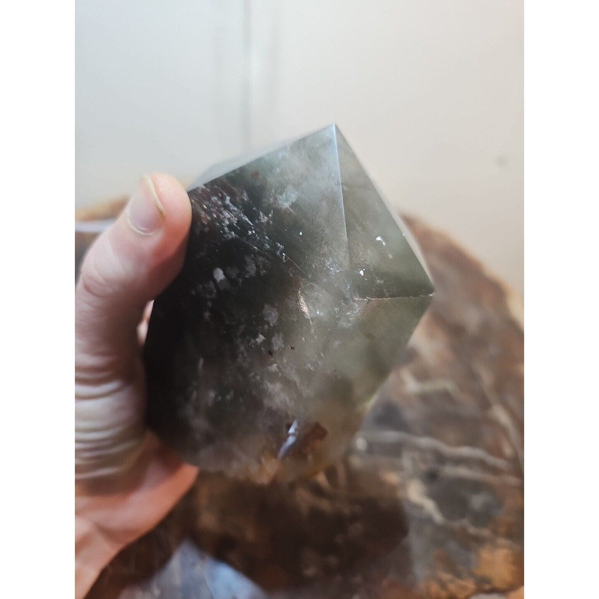 Green Ghost Phantom Quartz Crystal Obelisk — 1.73 lbs, Madagascar