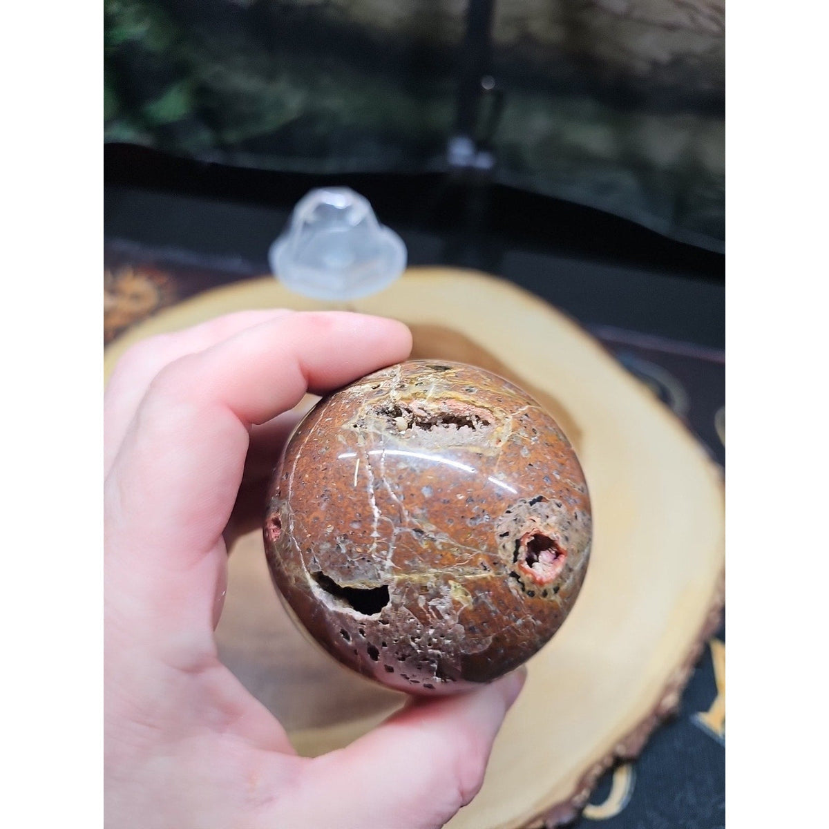 0.91 lb Vesuvianite Agate Carnelian Geode Sphere