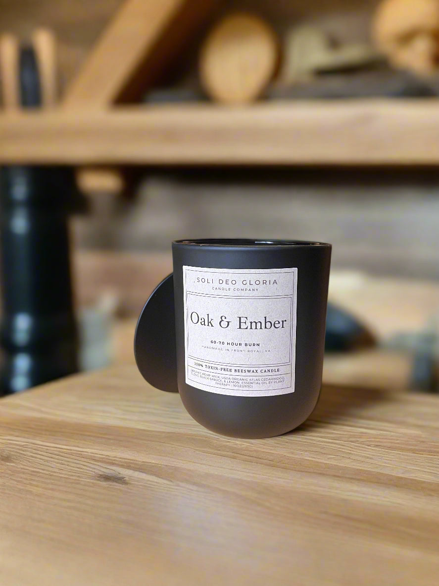 Oak & Ember Beeswax Candle | Warm Woodsy Organic Essential Oil Candle