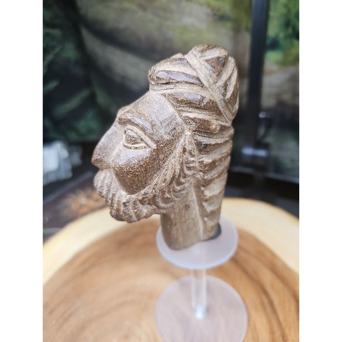Vintage ABSTRACT STONE HEAD Sculpture Stone 1 lb W/Stand