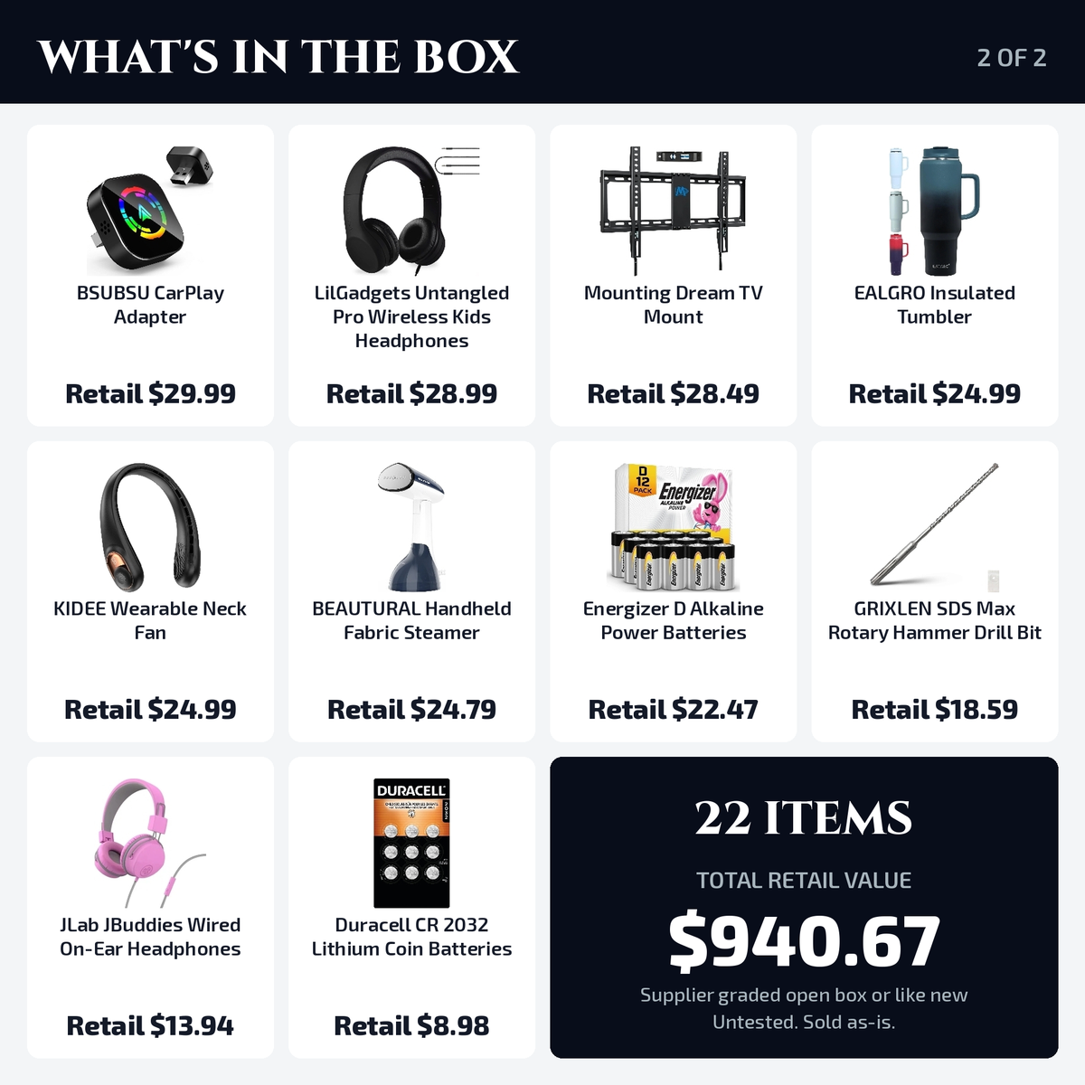 What's in the box, 2 of 2: items with retail prices
