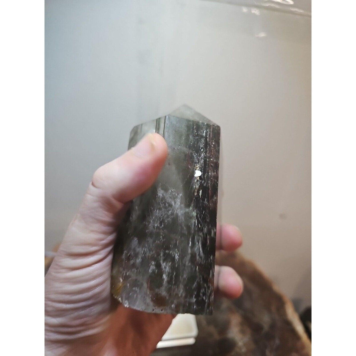 Green Ghost Phantom Quartz Crystal Obelisk — 1.73 lbs, Madagascar