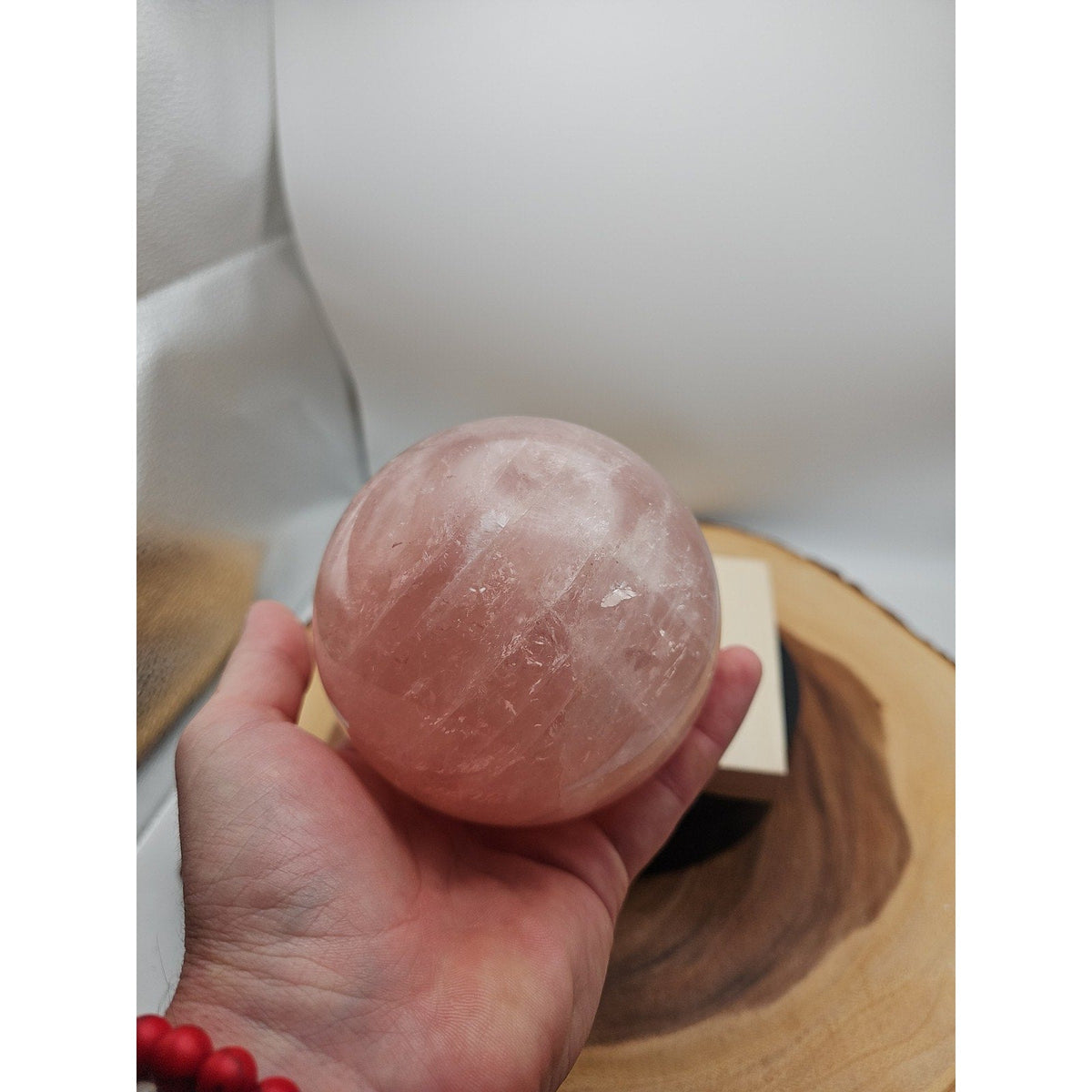 3.04LB Natural Pink Rose Quartz Crystal Sphere 98-107mm W/stand