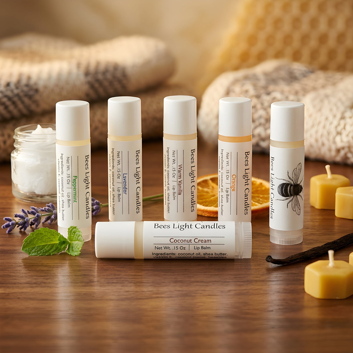 Organic Coconut Oil & Organic Beeswax Lip Balm, Shea Butter Lip Care, Peppermint Lavender Warm Vanilla Orange Coconut Cream Flavor Options