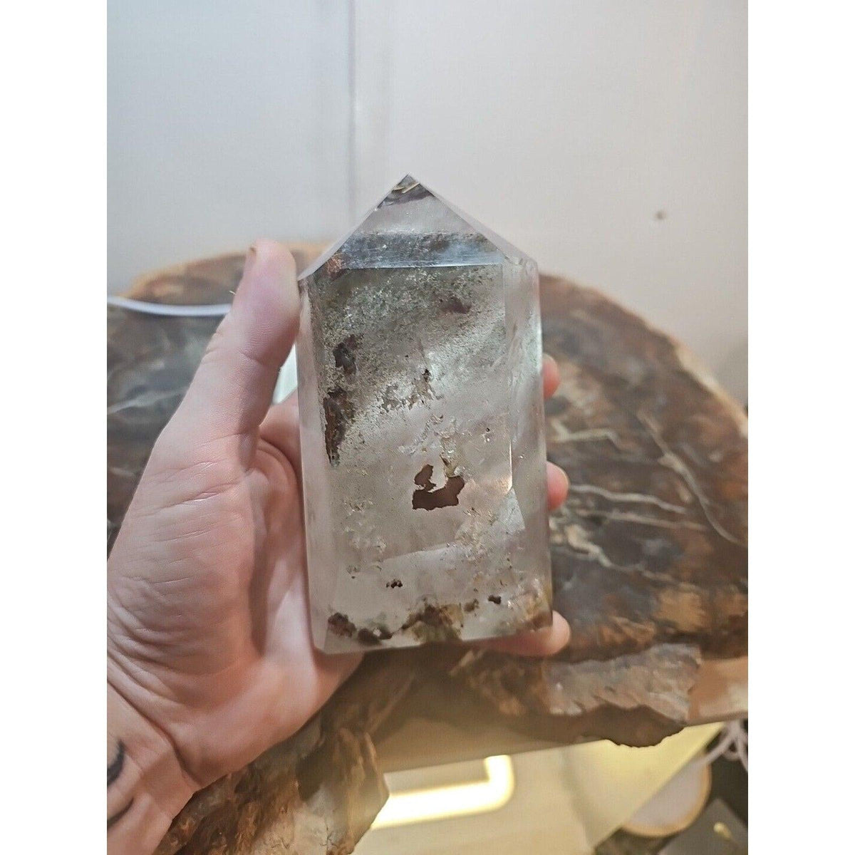 Madagascar Green Ghost Phantom Quartz Obelisk - 1.73LB Vitreous Healing Point