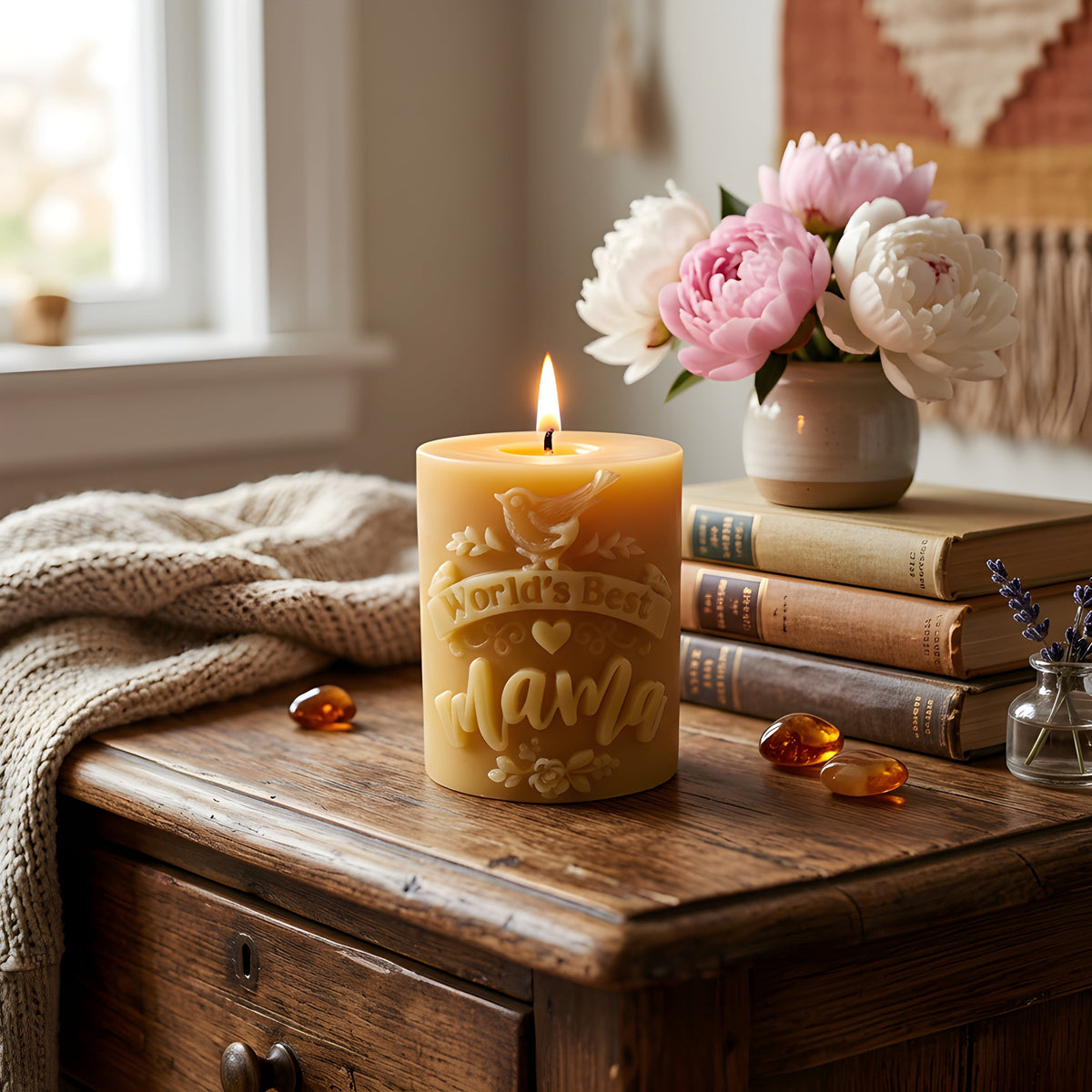 Worlds Best Mama Beeswax Candle