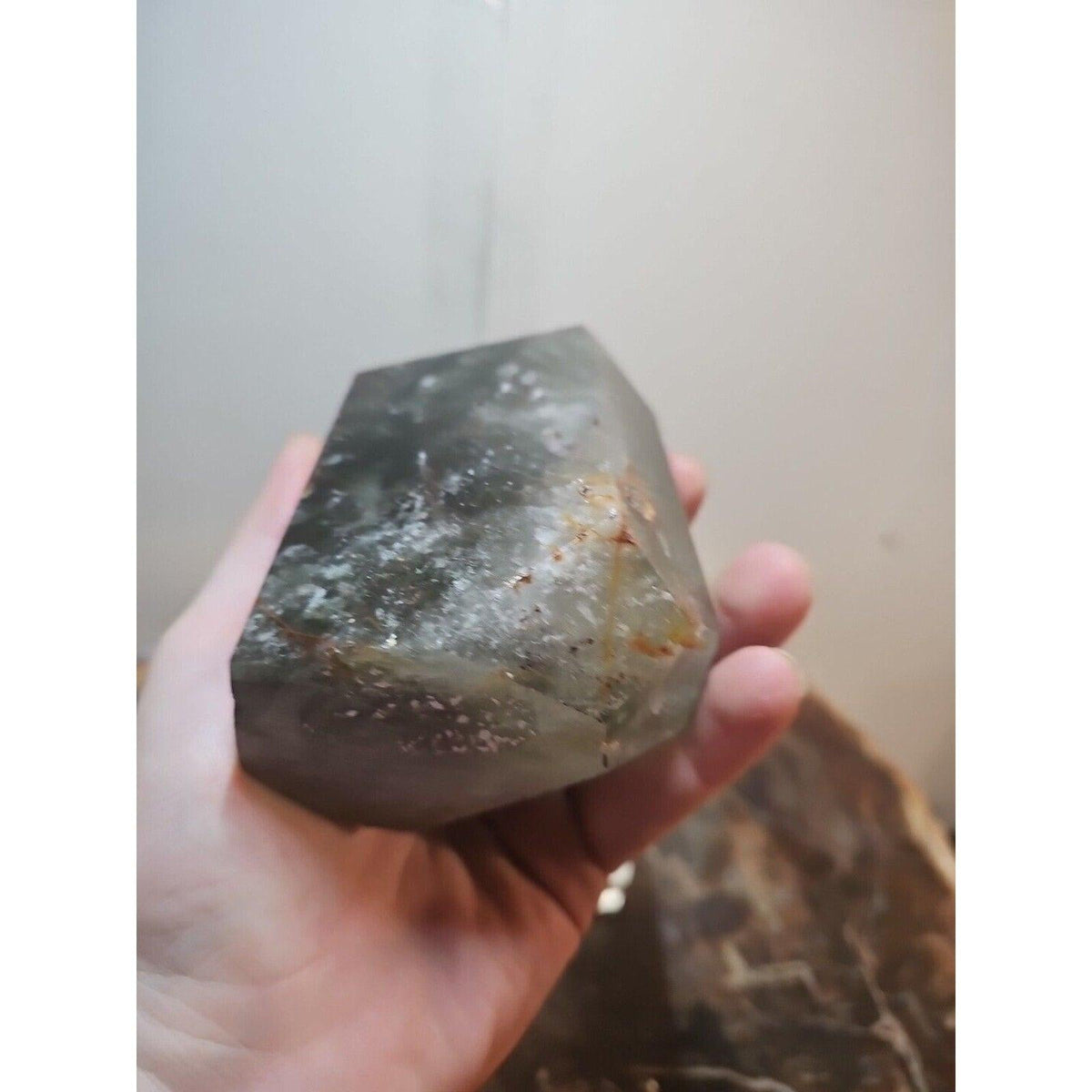 Green Ghost Phantom Quartz Crystal Obelisk — 1.73 lbs, Madagascar