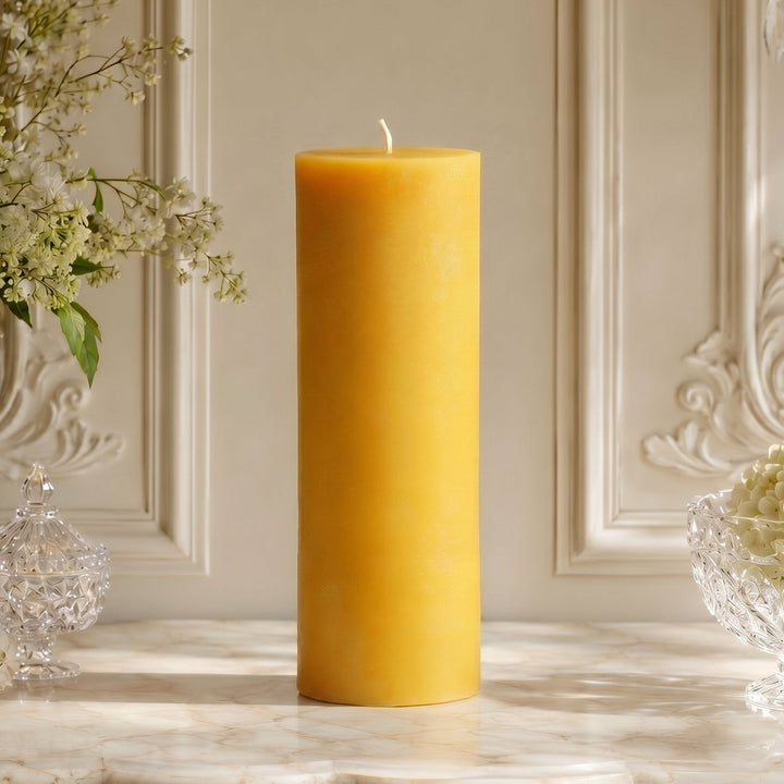 3x10 Inch Yellow Beeswax Pillar Candle