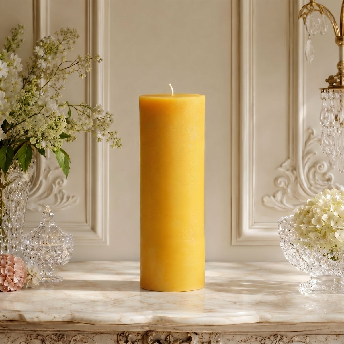 3x10 Inch Yellow Beeswax Pillar Candle