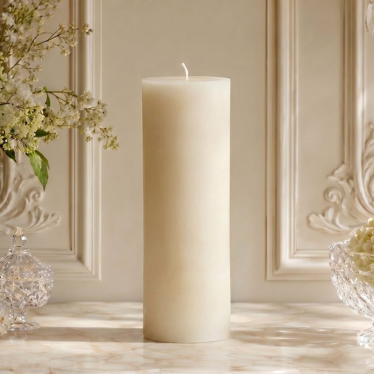 3x10 Inch White Beeswax Pillar Candle